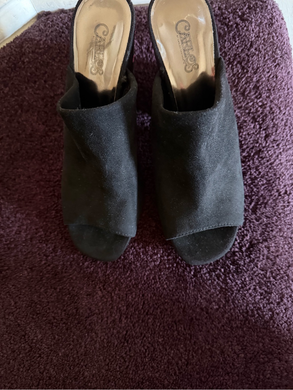 Carlos By Carlos Santana Black Suede Open-Peep Toe Mules